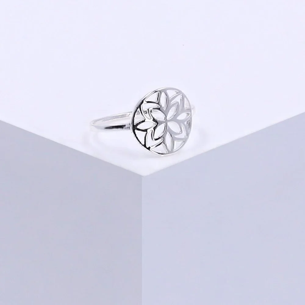 TOSH 925 Silver Plated Ring with Floral Cut-out Size 54